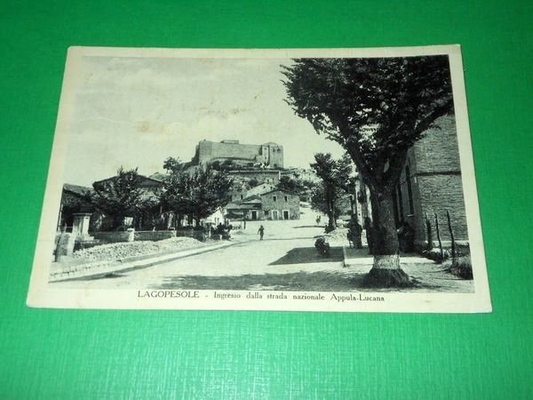 Cartolina Lagopesole - Ingresso dalla strada nazionale Appula-Lucana 1956.
