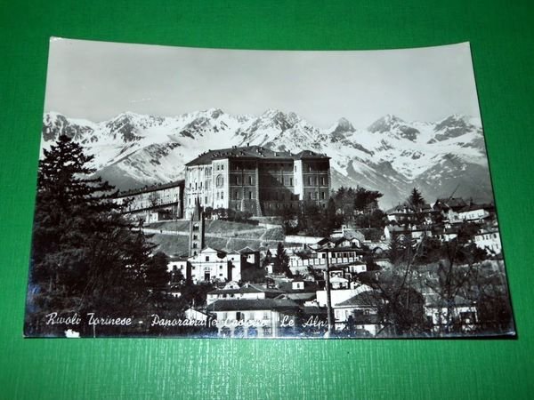 Cartolina Rivoli Torinese - Panorama e Castello Le Alpi 1964.