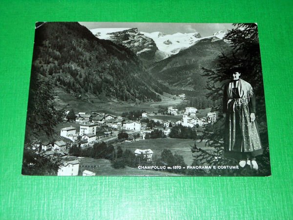 Cartolina Champoluc - Panorama e Costume 1954.