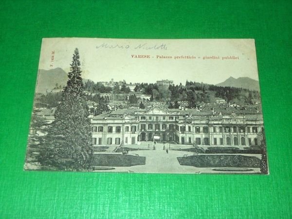 Cartolina Varese - Palazzo prefettizio e giardini pubblici 1901 ca.