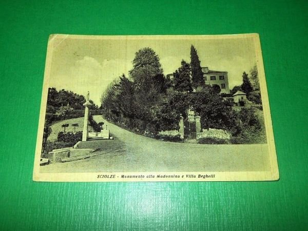 Cartolina Sciolze - Monumento alla Madonnina e Villa Berghelli 1957.