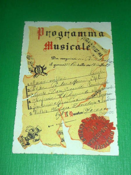 Cartolina Militaria 34° Reggimento Fanteria Brigata Livorno - Programma Musicale