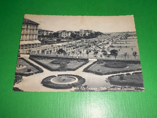 Cartolina Grado - La spiaggia - Ville Bianchi ed Esplanade …