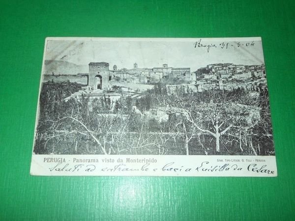 Cartolina Perugia - Panorama visto da Monteripido 1904.