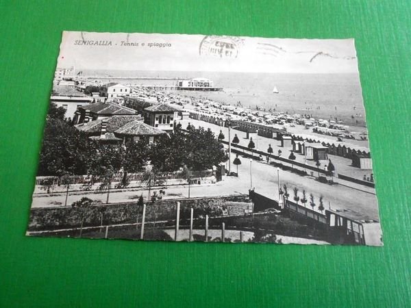 Cartolina Senigallia - Tennis e spiaggia 1956.