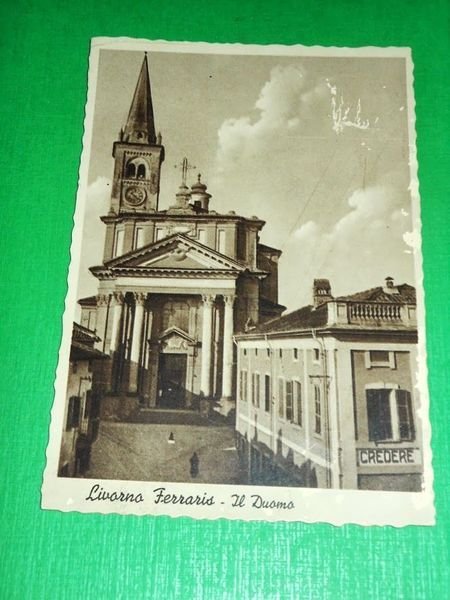 Cartolina Livorno Ferraris - Il Duomo 1944.