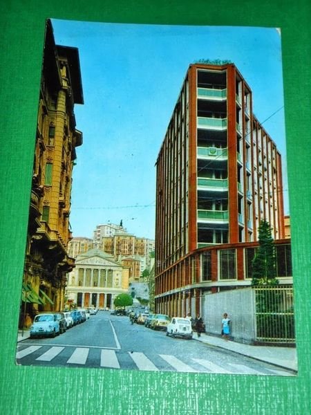 Cartolina Savona - Via Pertinace e Teatro Chiabrera 1968.