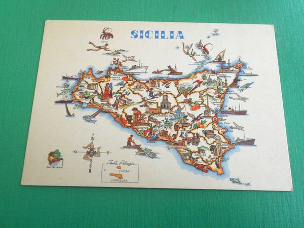 Cartolina Sicilia - Usi e Costumi - Cartina 1950 ca.