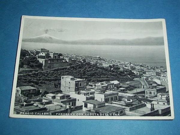 Cartolina Reggio Calabria - Panorama con l' Etna 1938.