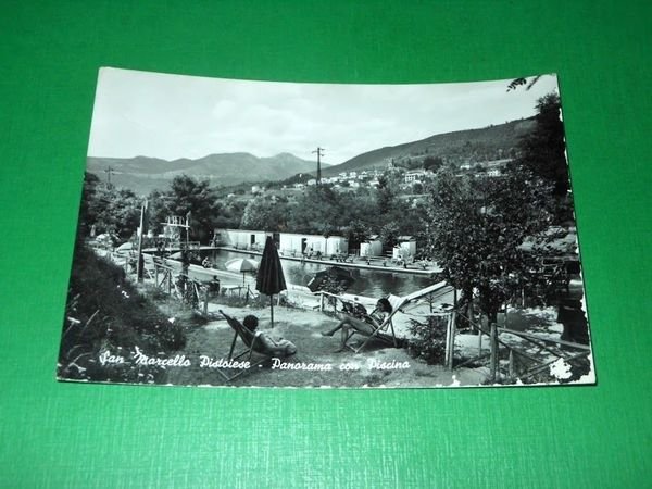 Cartolina San Marcello Pistoiese - Panorama con piscina 1965.
