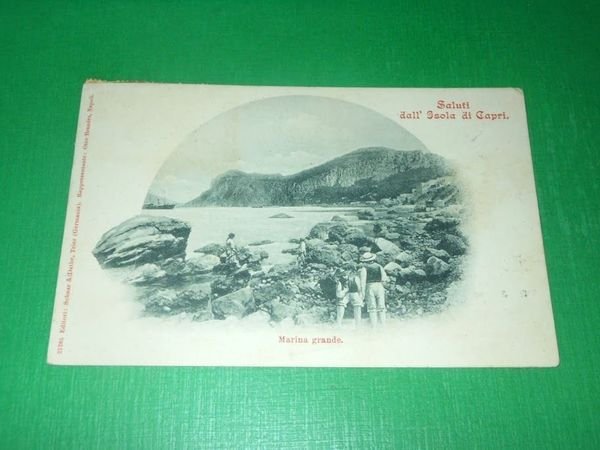 Cartolina Saluti dall' Isola di Capri - Marina grande 1917.