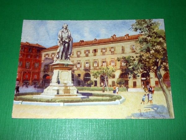 Cartolina illustrata Asti - Monumento a Vittorio Alfieri 1950 ca | Immagine principale