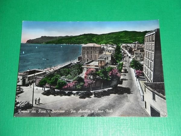 Cartolina Riviera dei Fiori - Spotorno - Via Aurelia e …