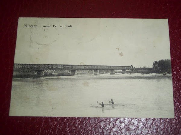Cartolina Piacenza - Fiume Po coi Ponti 1913 | Immagine principale