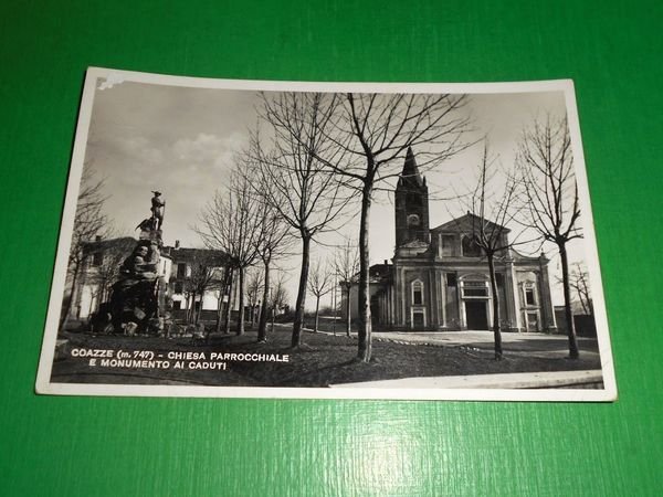 Cartolina Coazze - Chiesa Parrocchiale e Monumento ai Caduti 1940 …