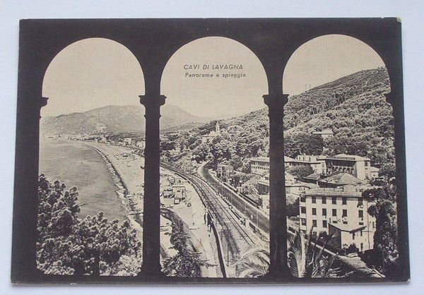 Cartolina panorama e spiaggia di Cavi di Lavagna 1955.