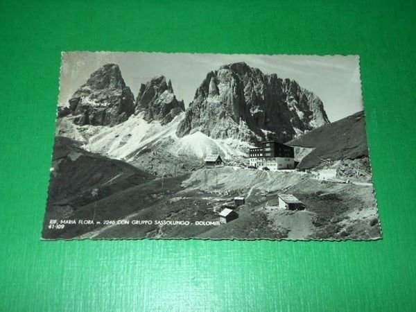 Cartolina Rifugio Maria Flora con Gruppo Sassolungo - Dolomiti 1949.