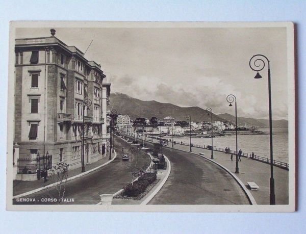 Cartolina Genova - Corso Italia 1948
