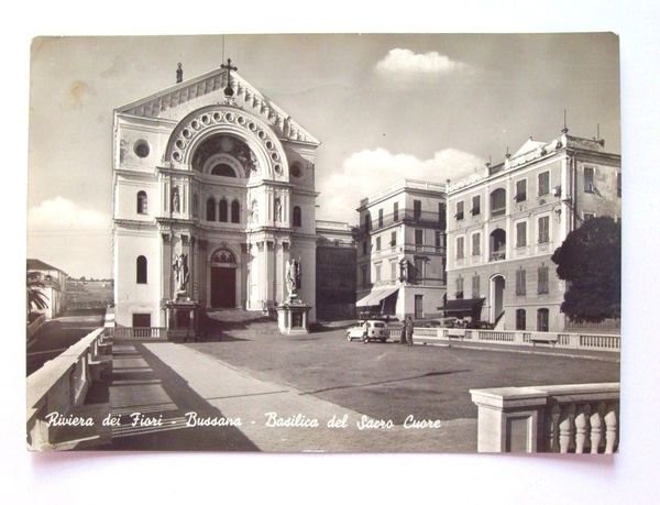 Cartolina Bussana - Basilica del Sacro Cuore 1958.