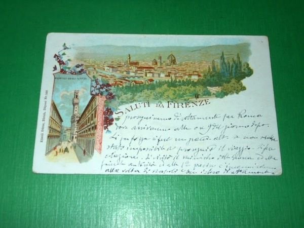 Cartolina Saluti da Firenze - Panorama - Portici degli Uffizi …