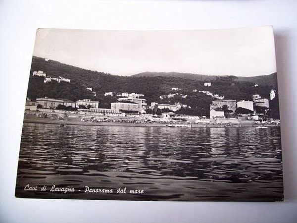 Cartolina Cavi di Lavagna - Panorama dal mare 1954.