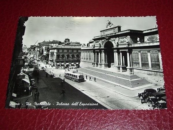 Cartolina Roma Via Nazionale e Palazzo Esposizione 1952.