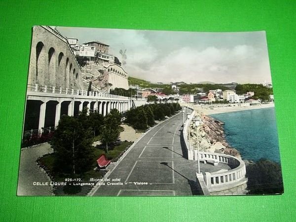 Cartolina Celle Ligure - Lungomare della Crocetta 1957
