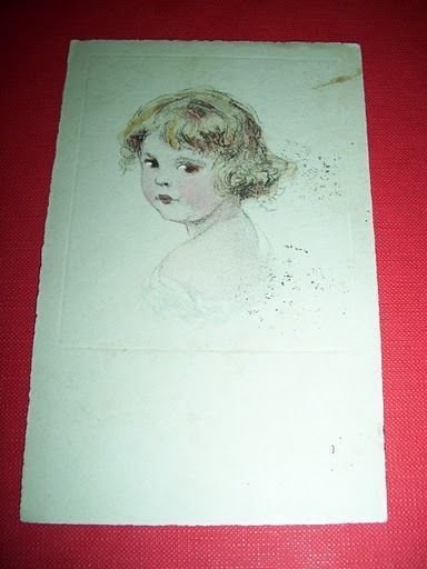Cartolina d' epoca disegnata a mano - Ritratto 1924.