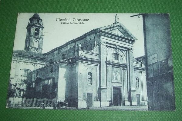 Cartolina Mondovì Carassone - Chiesa Parrocchiale 1922.
