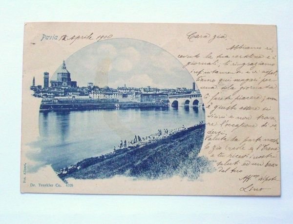 Cartolina Pavia - Panorama della città 1900 RARITA'.