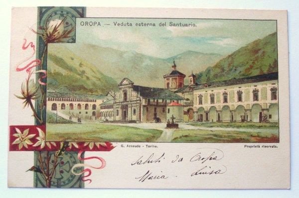 Cartolina Oropa ( Biella ) - Veduta del Santuario 1901