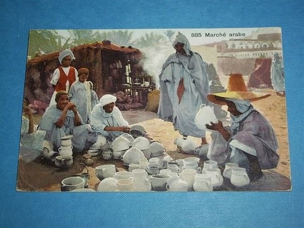 Cartolina costumi arabi - Marché arabe 1920 ca.