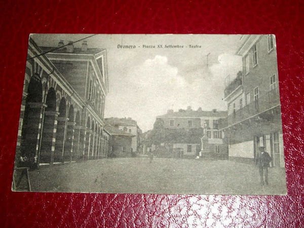Cartolina Dronero - Piazza XX Settembre - Teatro 1923.