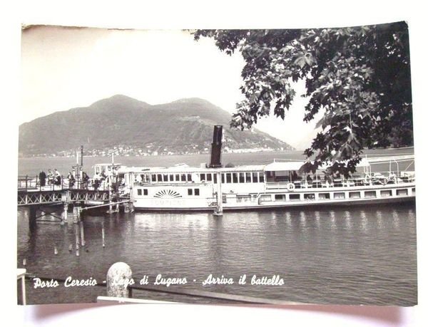 Cartolina Porto Ceresio - Battello in arrivo 1955 ca.