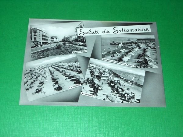 Cartolina Saluti da Sottomarina - Vedute diverse 1955 ca #1. | Immagine principale
