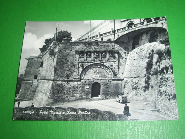 Cartolina Perugia - Porta Marzia e Rocca Paolina 1960.