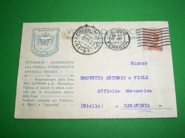 Cartolina Pubblicità - Ferramenta Vittorio Croce ( Torino ) 1923.
