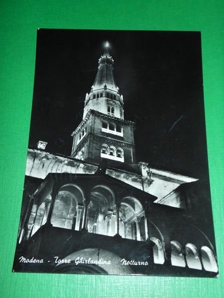 Cartolina Modena - Torre Ghirlandina ( notturno ) 1955