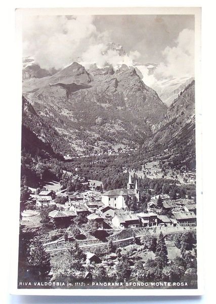 Cartolina Riva Valdobbia - sfondo Monte Rosa 1940.