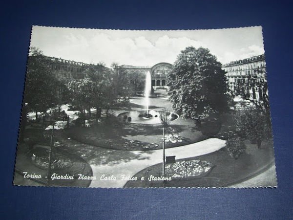 Cartolina Torino - Giardini Piazza Carlo Felice e Stazione 1962