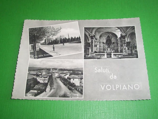 Cartolina Volpiano - Panorama , parco e chiesa 1955 ca