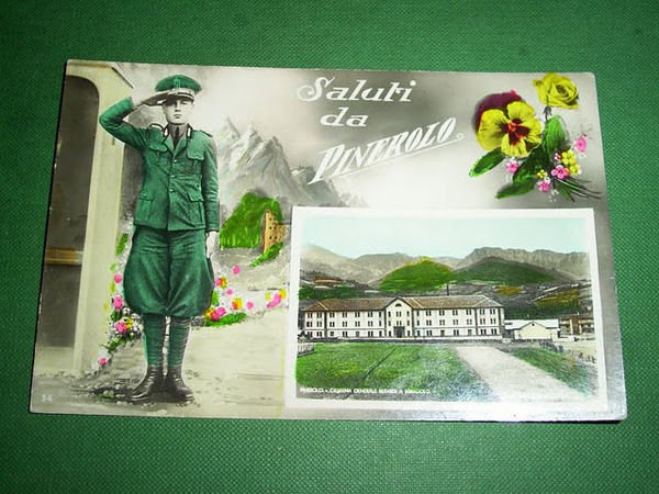 Cartolina Pinerolo - Caserma Berardi e vedute 1955 ca