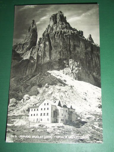 Cartolina Torri di Vajolet - Rifugio Vajolet 1955