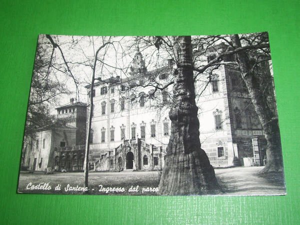 Cartolina Castello di Santena - Ingresso dal parco 1955 ca