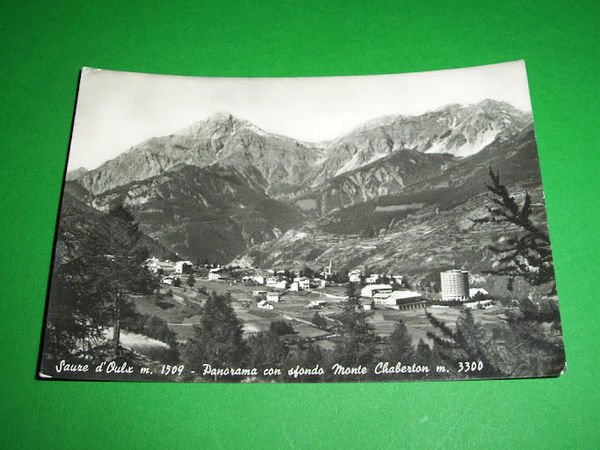 Cartolina Sauze d'Oulx - Panorama con sfondo Monte Chaberton 1963