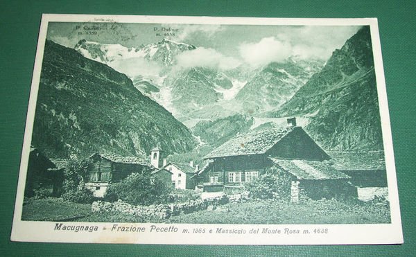 Cartolina Macugnaga - Frazione Pecetto col M. Rosa 1957