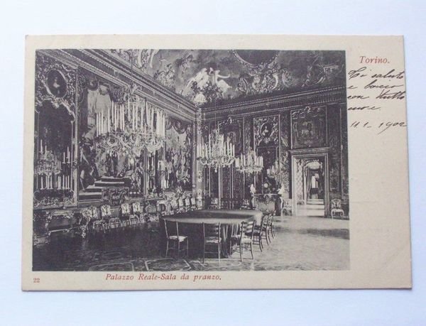 Cartolina Torino - Palazzo reale - Sala da Pranzo 1902