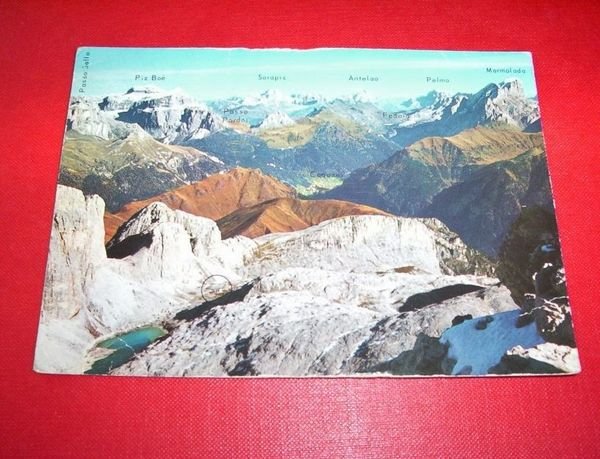 Cartolina Dolomiti Fassa Conca Antermoia e Rifugio 1988