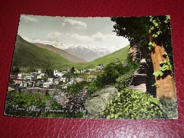 Cartolina Torre Pellice - Panorama e le Alpi 1955 ca