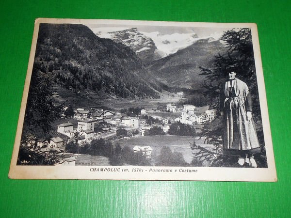 Cartolina Champoluc - Panorama e Costume 1954